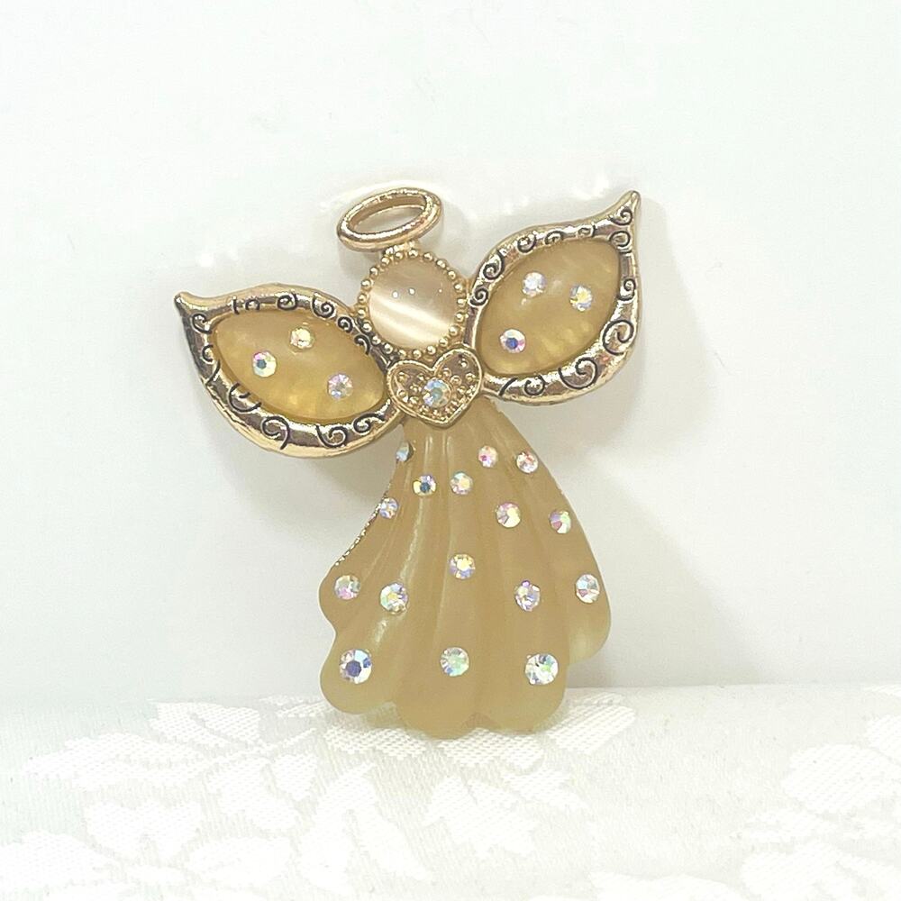 Vtg Brooch Pin Kenneth Cole Angel Aurora Borealis Moonstone Style Pin Signed KC